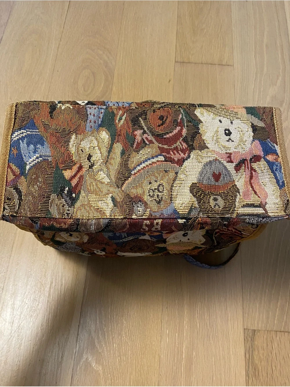 Vintage 90s Tapestry Teddy Bear Tote Bag Grandmacore Cottage Woven Purse